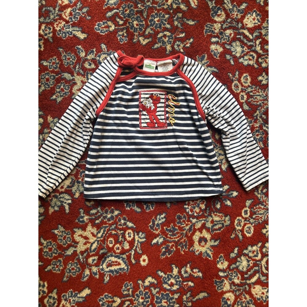 Vintage 2002 Sesame Street Elmo Blue White Shirt Red Long Sleeve 3T Girls Flower